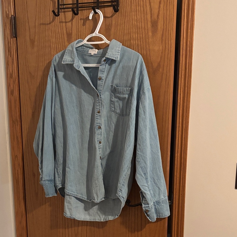 Light Blue Oversized Denim Button-Down Shirt